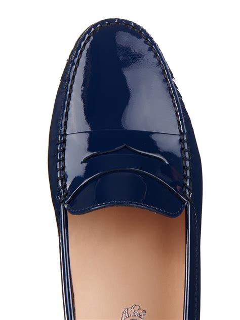 navy blue patent leather loafers.